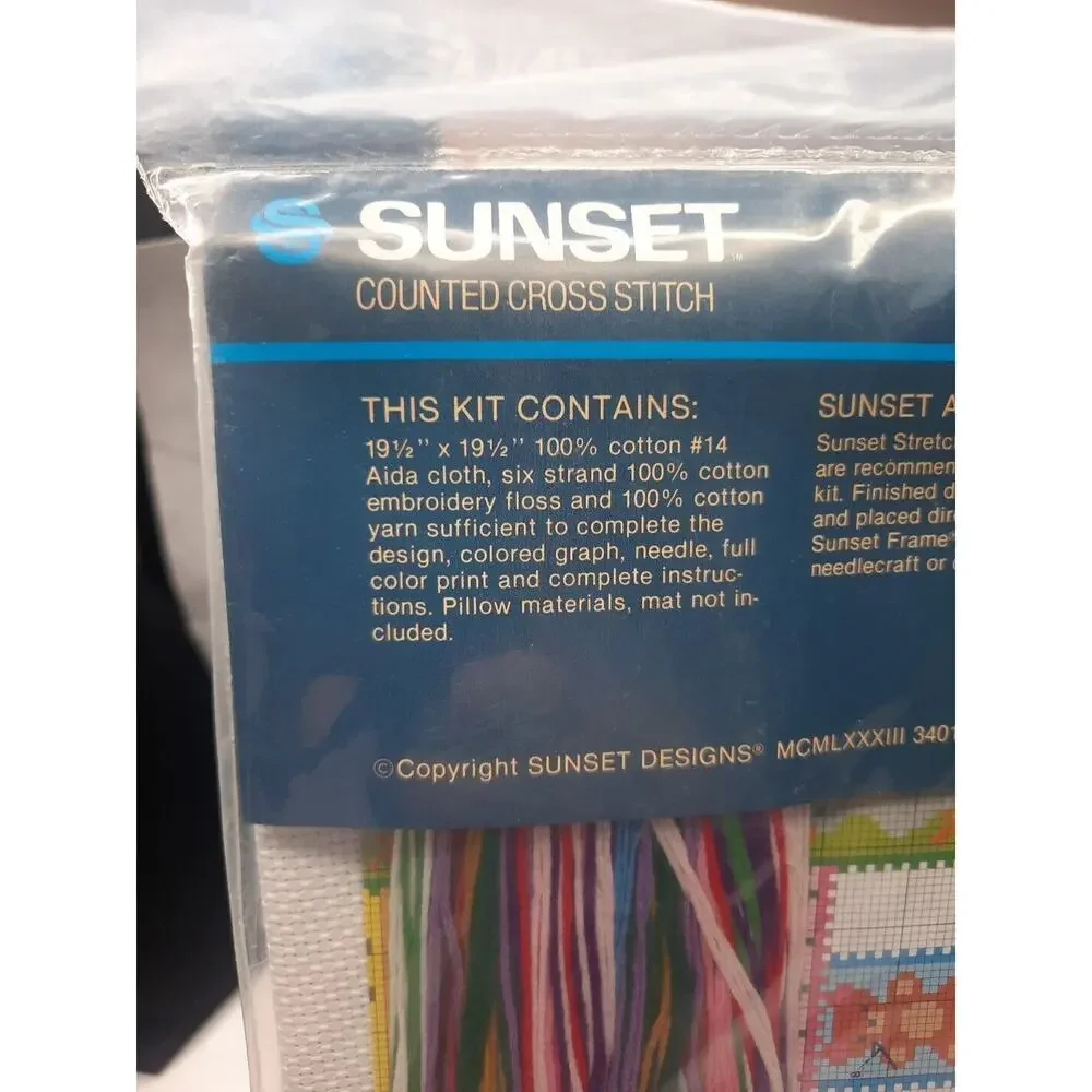Vintage Sunset Counted Cross Stitch Kit Bears Balloons And Butterflies